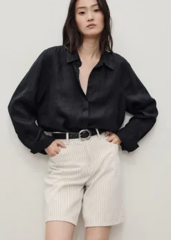 Striped denim shorts><noscript><img width=