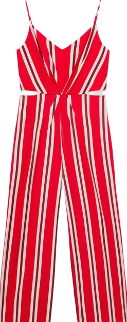 MANGO Striped jumpsuit with cut-out Red