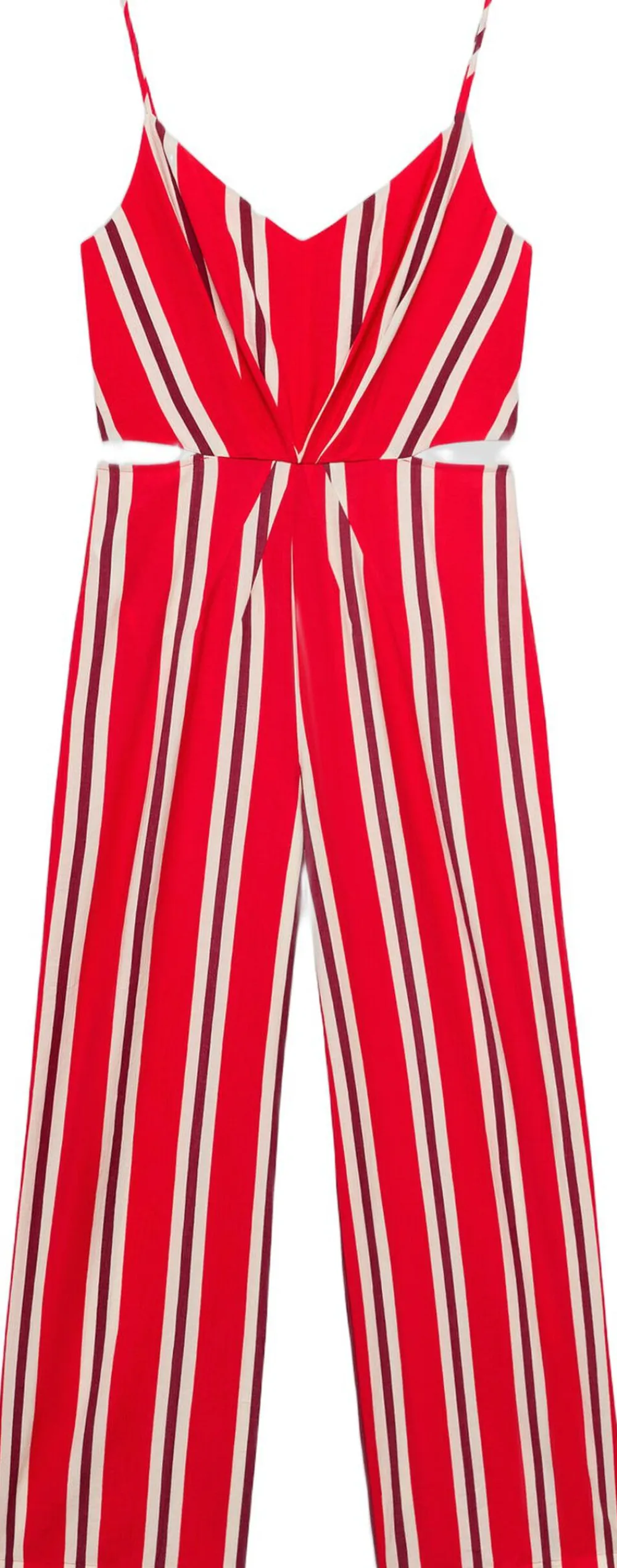 MANGO Striped jumpsuit with cut-out Red