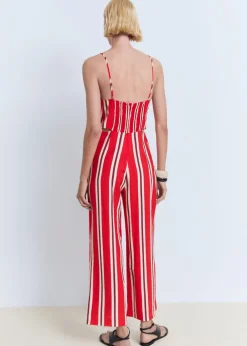 MANGO Striped jumpsuit with cut-out Red