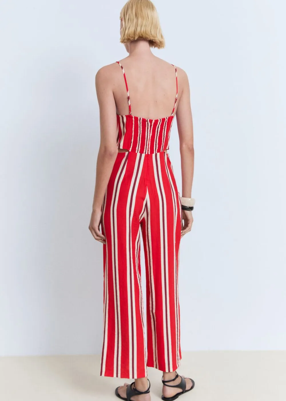 MANGO Striped jumpsuit with cut-out Red