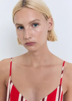 MANGO Striped jumpsuit with cut-out Red