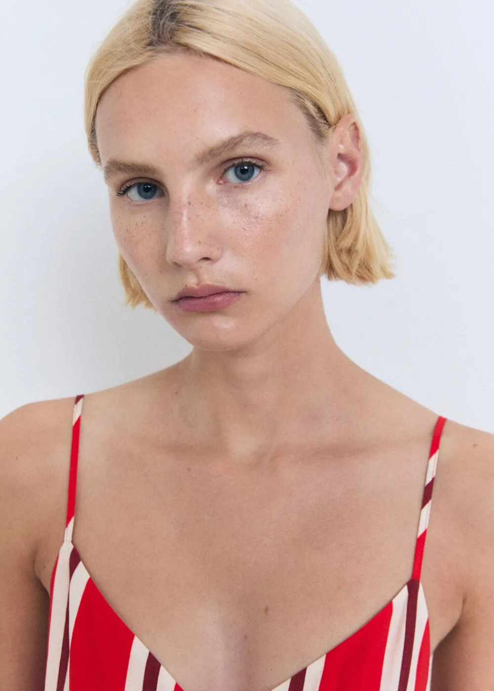 MANGO Striped jumpsuit with cut-out Red