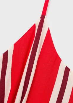 MANGO Striped jumpsuit with cut-out Red