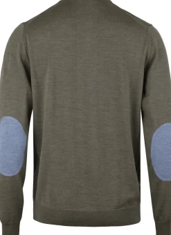 Stenströms Sweater Knitted Crew Neck With Patch Merino Wool Green Hot