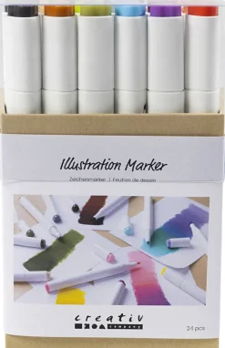 Børn Creativ Company Tegnetusch, streg 1+8 mm, pastelfarver, standardfarver, 24st