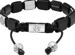 Nialaya The CZ Flatbead Collection - Onyx and Silver