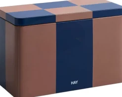 Hay Tin Container-Medium-Brown and midnight blue