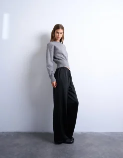 Topshop TSNANA STRAIGHT LEG SATIN PANT Black Clearance