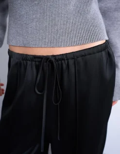 Topshop TSNANA STRAIGHT LEG SATIN PANT Black Clearance