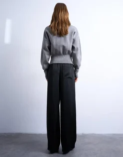 Topshop TSNANA STRAIGHT LEG SATIN PANT Black Clearance