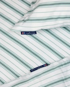 Lexington White/Eucalyptus Striped Cotton Poplin Bed Set Hot