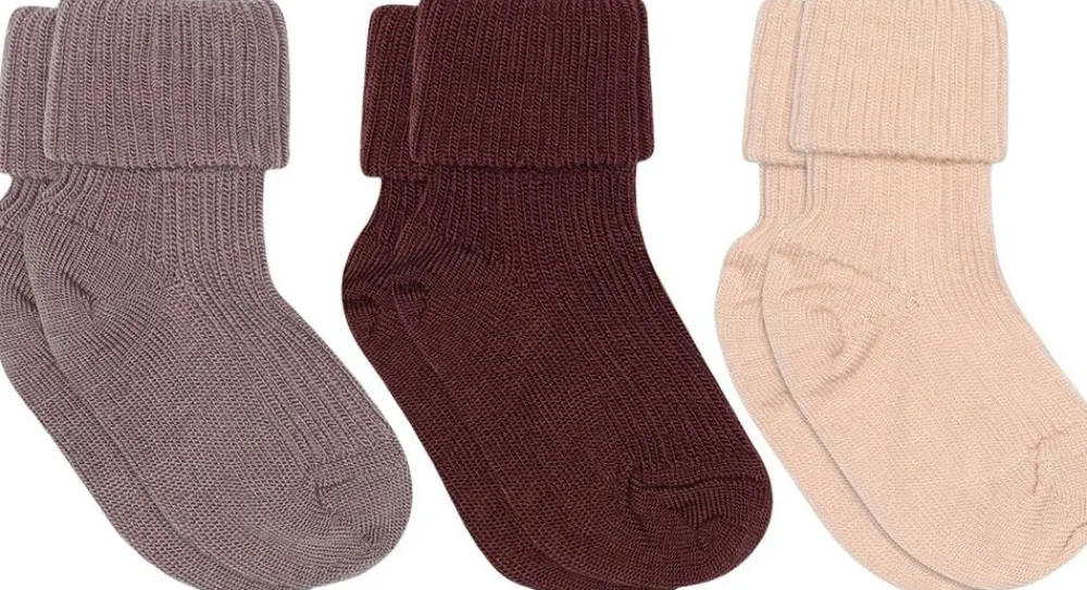 mpKids Wool rib baby socks - 3-pack Lyserød Discount