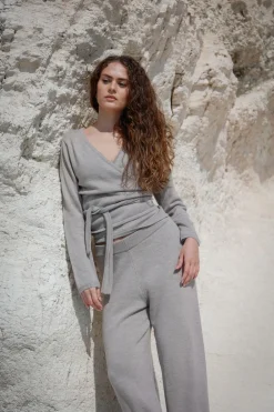 Rethinkit Studios Wool Wrap Cardigan Keep Me Light melange grey Clearance