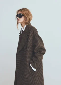 MANGO Wool-blend micro-houndstooth coat Brown Hot