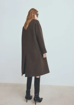 MANGO Wool-blend micro-houndstooth coat Brown Hot