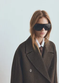 MANGO Wool-blend micro-houndstooth coat Brown Hot