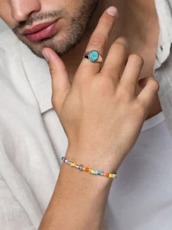 Nialaya Wristband with Assorted Vintage Trifocal Beads and Silver Multicolor Hot