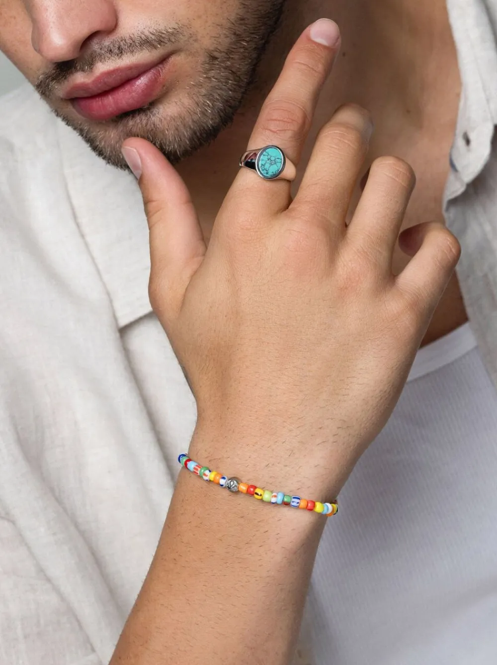 Wristband with Assorted Vintage Trifocal Beads and Silver>Nialaya Clearance