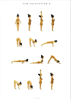 Yoga Prints - Sun Salutation A Women Golden>Poster & Frame Clearance